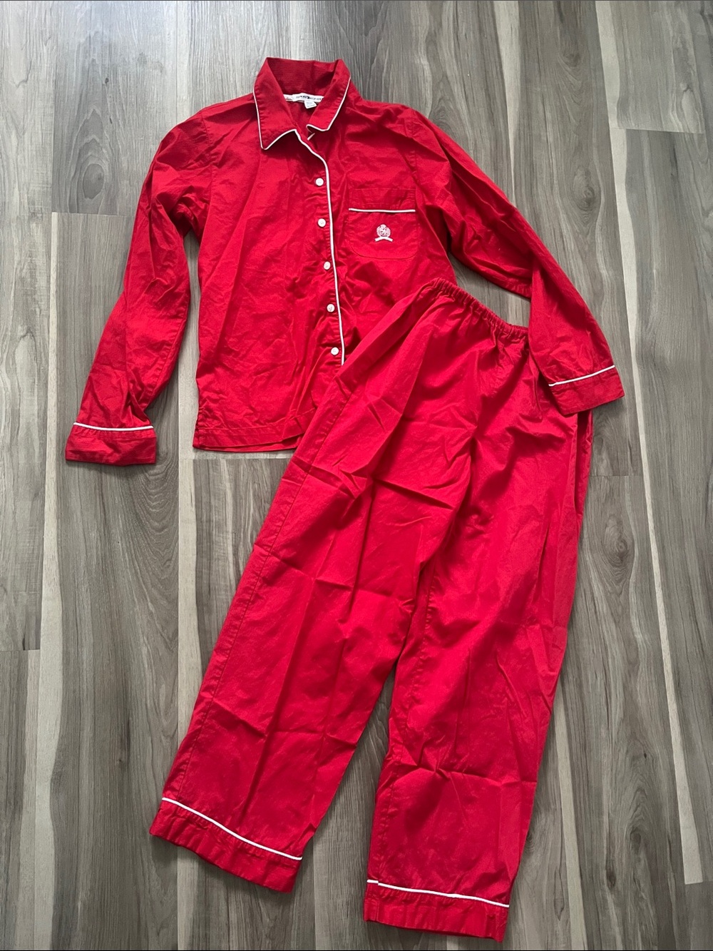 Tommy Hilfiger Red Pajama Set with White Piping 100% Cotton